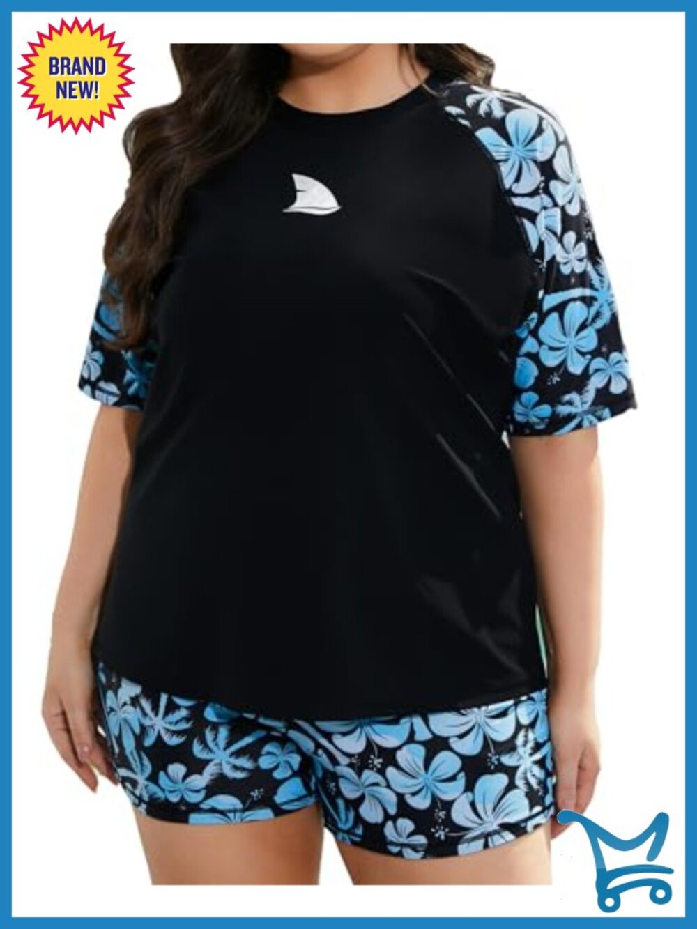 Women's Plus Size 2 Piece Rash Guard Swimsuit Set Short Sleeve UPF50